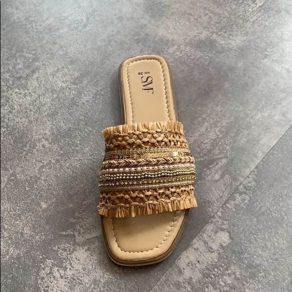 SMF Shoes Braided Straw Slipon Accented Leather Sandals Poshmark